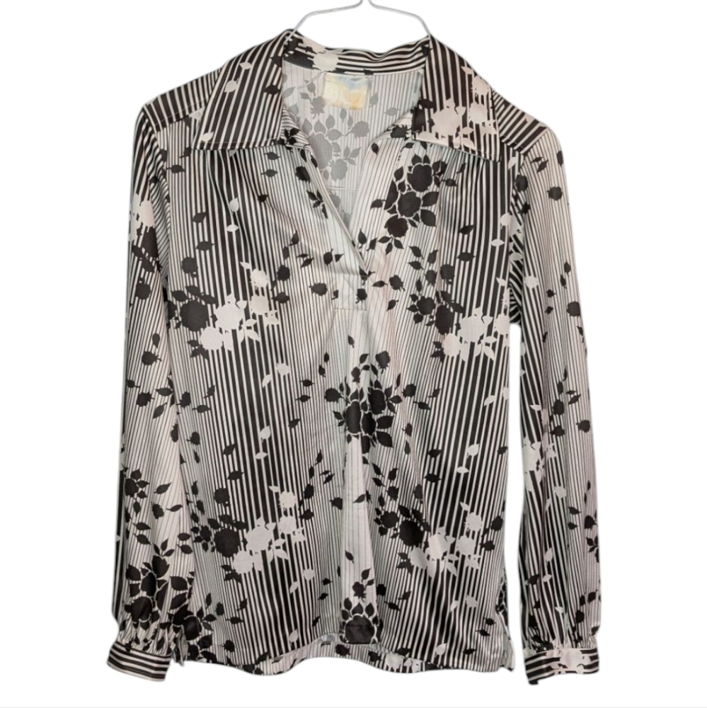 Vintage Floral Black and White Women's Top